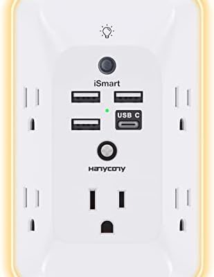 Outlet Extender with Night Light, Multi Plug Outlet, USB Wall Charger Surge Protector 4 USB Charging Port(1USB C), Power Strip Electrical Outlet Splitter Expander for Home Office Dorm Room ETL Listed