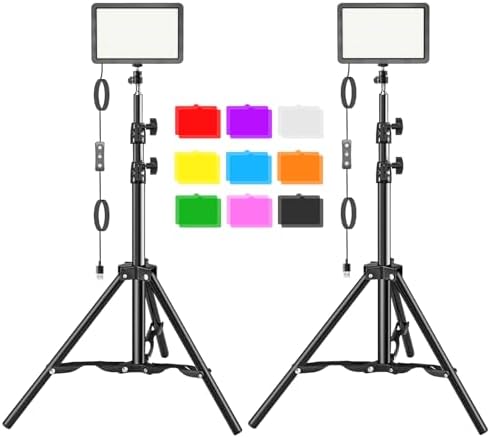 LED Video Light Kit 2Pcs, Hagibis Studio Lights 9 Color Filters for Photography Lighting with Adjustable Tripod Stand 55″ Streaming Lights for Photo Video Recording Computer Zoom Stream TikTok YouTube