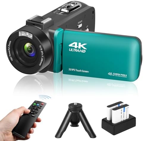 4K Camcorder 48MP Video Camera for YouTube with Infrared Night Vision, 18X Digital Zoom, 3.0“ 270° Rotation Touch Screen, Vlogging Camera for Beginners with Mini Tripod and 2 Batteries