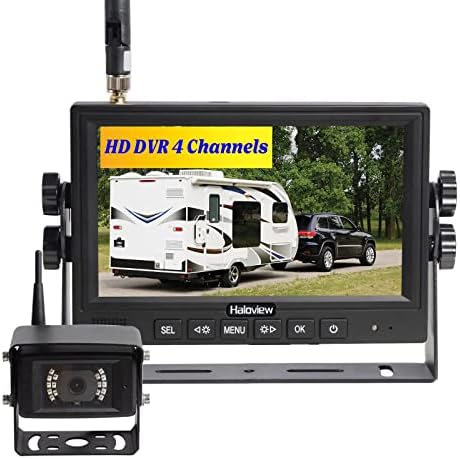 Haloview MC7108 Wireless RV Backup Camera System 7” Monitor Built in DVR Rear View Camera with Infrared Night Vision and Wide Viewing Angle for Truck/Trailer/RV/Pickups/Camping Car/Van/Farm