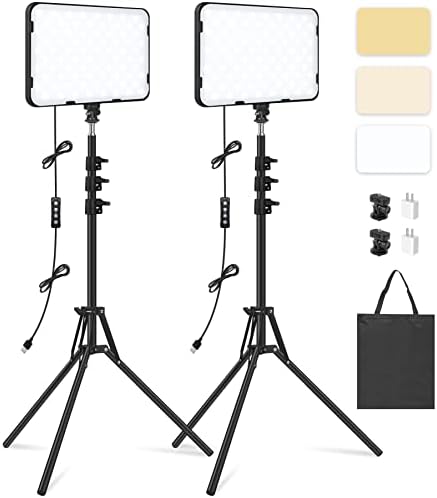 2 Pack LED Video Light with 63” Tripod Stand, Obeamiu 2500-8500K Dimmable Photography Studio Lighting for Video Film Recording/Collection Portrait/Live Game Streaming/YouTube Podcast, USB Charger