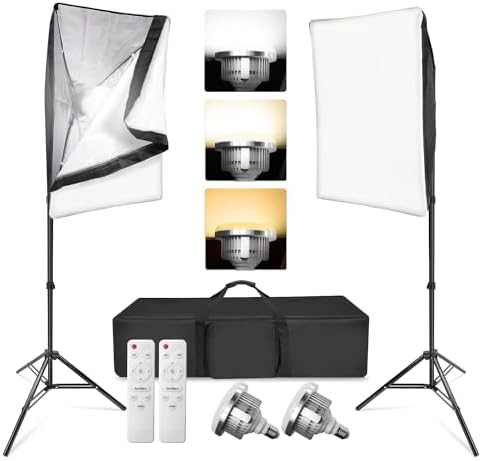 LimoStudio [2 Set] 20 x 28 inch Dimension Soft Box with Built-in Single Bulb Socket with 85 Watt Light Bulb, Color Temperature and Brightness Control with Remote Control, Photo Video Studio, AGG2557