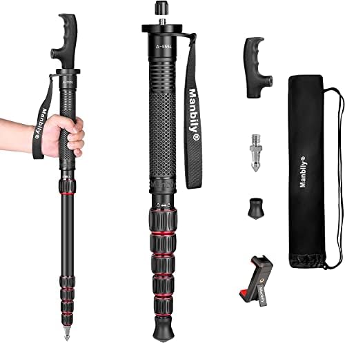 Manbily Camera Monopod Aluminum Portable Compact Lightweight Travel Monopod with Carrying Bag Walking Stick Handle,for DSLR Canon Nikon Sony Video Camcorder,6 Sections up to 61-in (A-555L)